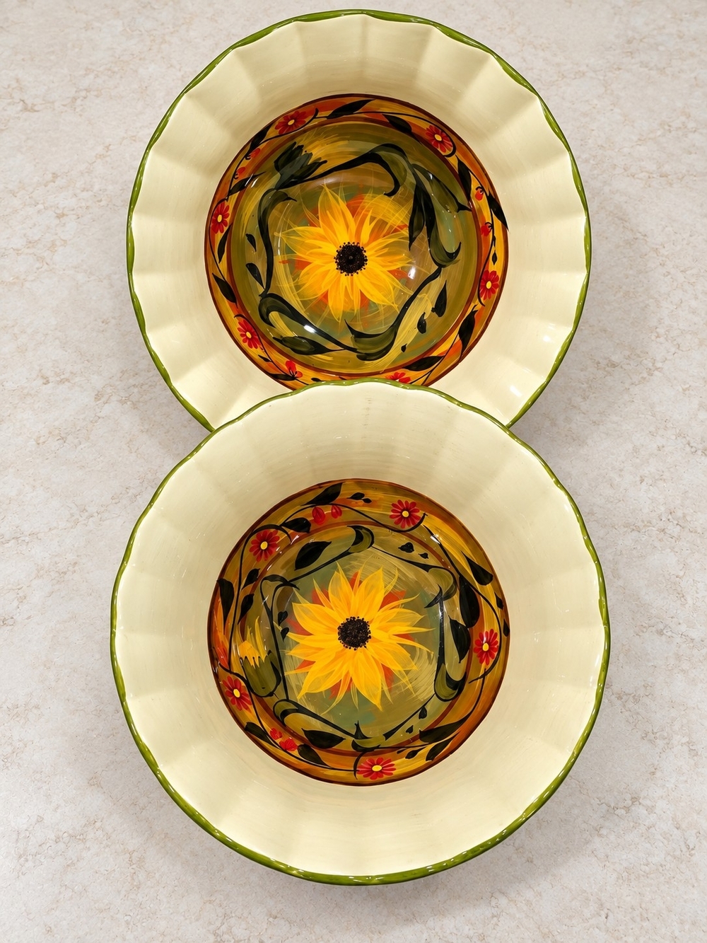 Certified International Sunflower Margaret Le Van Scalloped Bowls Set of 2